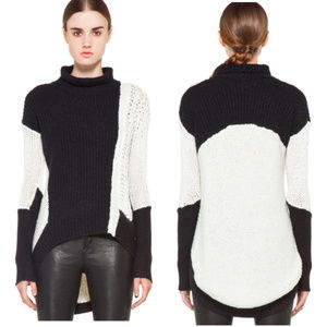 HELMUT LANG Turtleneck sweater, black and white, multiple textures, very soft